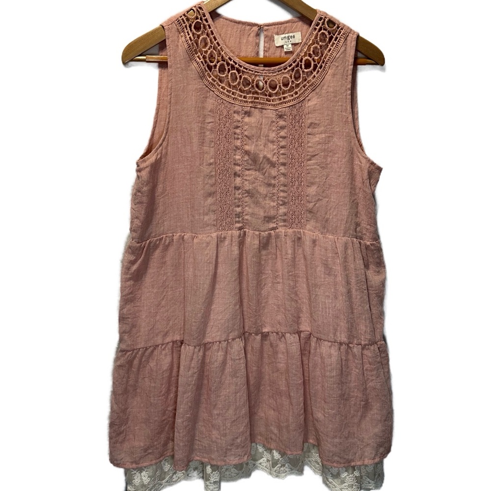 Umgee Dusty Rose Crochet Yoke Sleeveless Dress